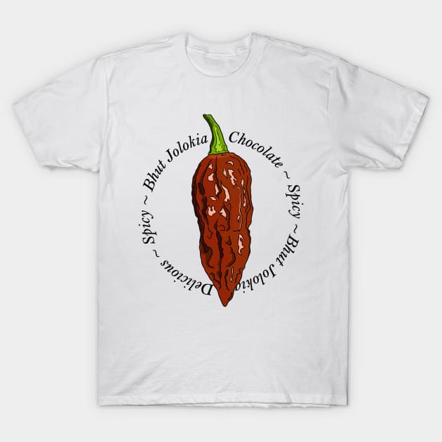 Bhut Jolokia Chocolate Ghost Chili Pepper T-Shirt by MojoCoffeeTime